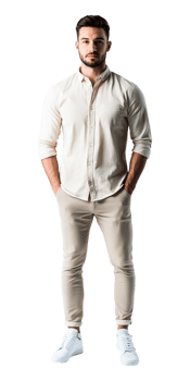 A man in a beige shirt and pants png