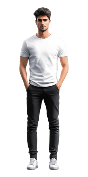 A man in a white t - shirt and black pants png