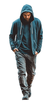 A man in a hoodie walking png