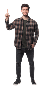 A man in a plaid shirt and jeans is making a gesture png