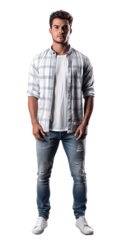 A man in jeans and a plaid shirt png