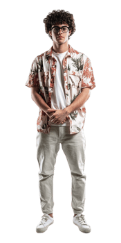 A man in a hawaiian shirt and pants png