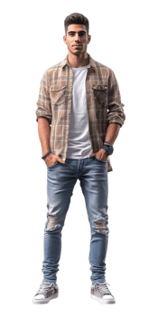 A man in jeans and a plaid shirt png