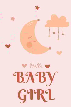 cute card with a moon and a cloud for a little newborn girl vector