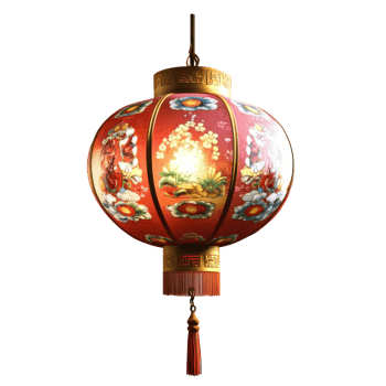 Brightly decorated lantern hanging indoors png