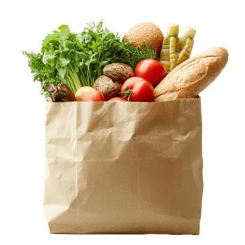 Fresh groceries in a paper bag ready for cooking png