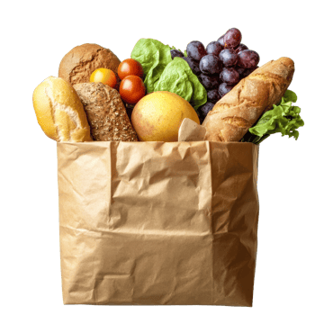 Fresh groceries in a paper bag ready for meals png