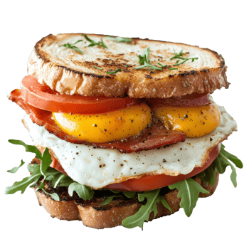 Breakfast sandwich with eggs and fresh ingredients png