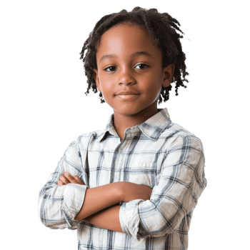 Young boy with arms crossed poses confidently png
