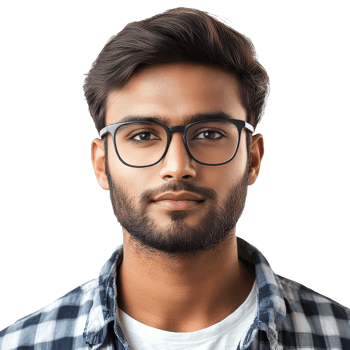 Man in glasses poses on white backdrop png
