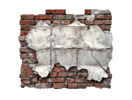 Cracked plaster on old brick wall png