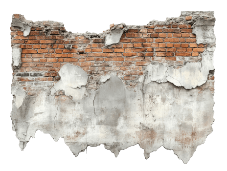 Rustic wall with chipped paint and exposed bricks png