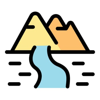 River flowing from mountains, simple landscape icon vector