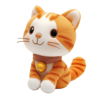 Cute plush orange cat with a collar and bell png