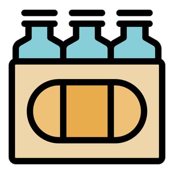 Cardboard box holding three glass bottles with caps vector