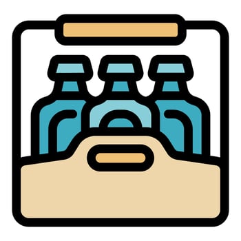 Cardboard box holding three glass bottles with caps vector