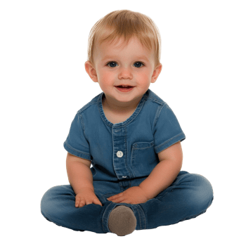 Cute toddler in denim sitting on white background png