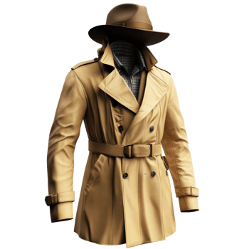 Trench coat and hat detective outfit display png