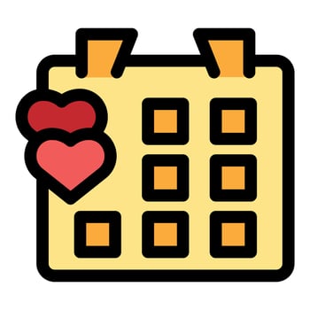 Calendar showing romantic date with two hearts representing love and affection vector