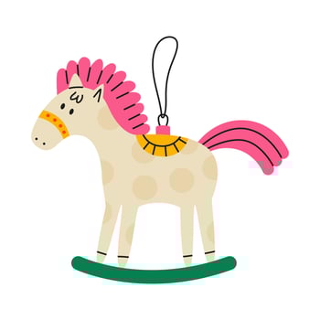 Christmas tree decoration horse. Decorative toy suspended on lace. Flat illustration isolated on white background. vector