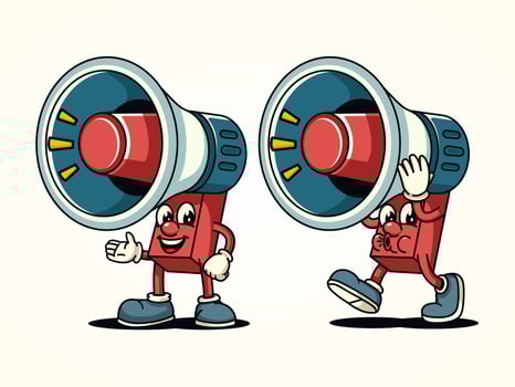 Megaphone character cartoon mascot, suitable for business, marketing, promotion and design elements vector