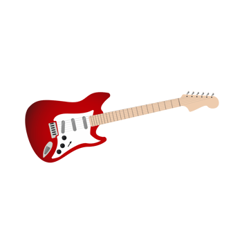 A red electrical guitar , illustration on isplated background in blue. A rock metral guitar red icon on light blue background. png