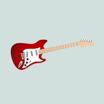 A red electrical guitar , illustration on isplated background in blue. A rock metral guitar red icon on light blue background. vector