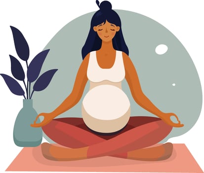 depicting yoga for pregnant women. A pregnant woman is sitting in the lotus pose. vector