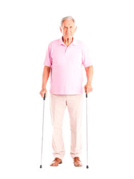 Senior Man Standing with Canes in Light Pink Shirt png