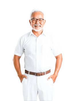 Confident Senior Man in Bright White Attire png