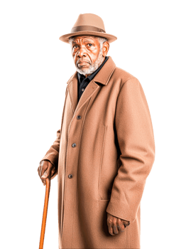 Elderly Man in a Stylish Overcoat and Hat png