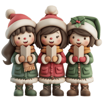 Christmas carolers joyfully singing together in festive winter attire outdoors png