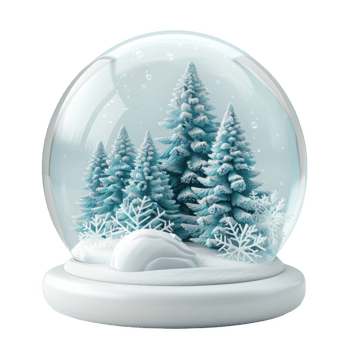 Standing frosted snow globe with evergreen trees and snowflakes in a winter wonderland png