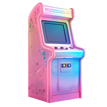 Vintage arcade game machine with frosted glass and a sleek white finish png