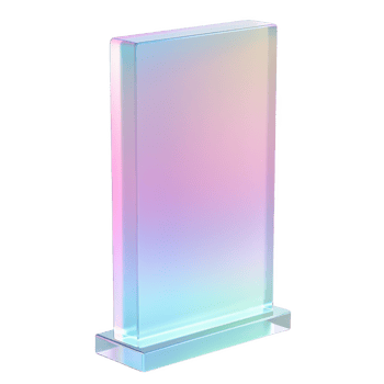 Frosted glass board in white standing on a sleek base for elegant display png
