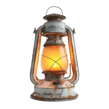 Warmly glowing lantern standing frosted indoors on a rustic surface png