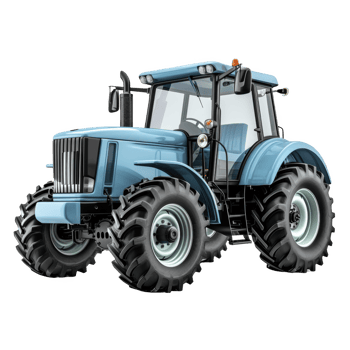 A blue tractor stands ready for work in a field at harvest time png