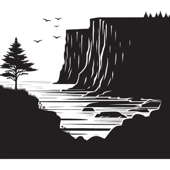 Flat Silhouette of a Rugged Coastal Cliff on White Background vector