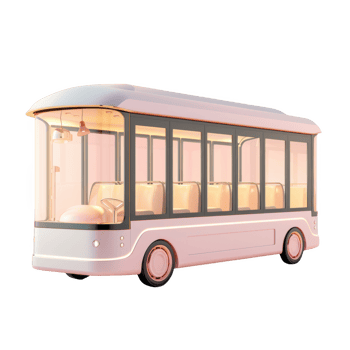 Stylish trolley transporting guests through a vibrant urban area at sunset png