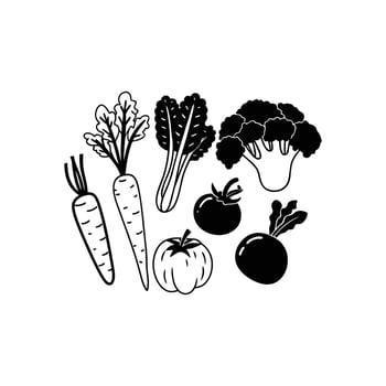 Vegetables black and white illustration vector