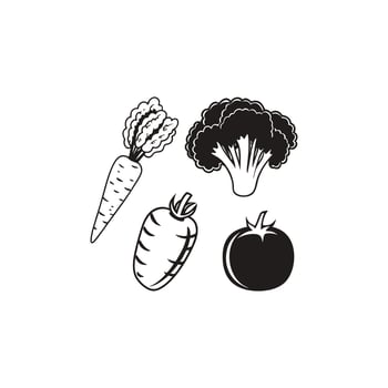 Vegetables icon set black and white illustration vector