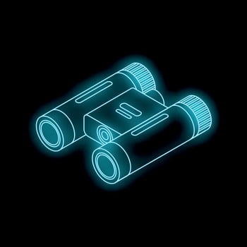 Glowing neon binoculars isometric perspective on black background vector