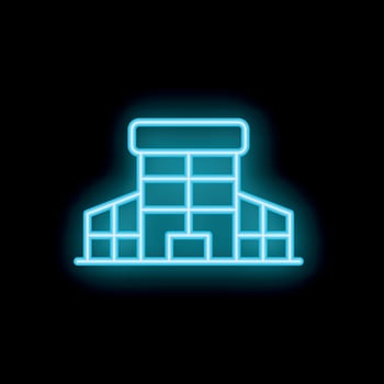 Blue neon sign of a generic office building with glowing windows on a black background vector