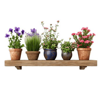 Flowers Plant in Pots on Shelf png