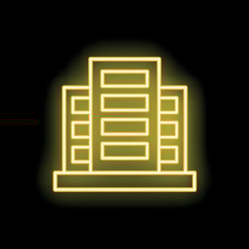 Bright yellow neon glowing office building sign vector
