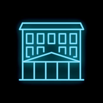 Glowing neon sign of a multi storey building on a black background vector
