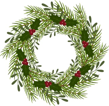 Christmas wreath with holly vector
