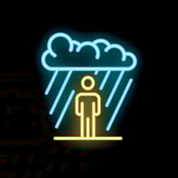 Neon sign representing person standing under rain cloud vector