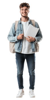 A young man with a backpack and a notebook png