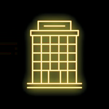Yellow neon sign of an office building with multiple floors on a black background vector